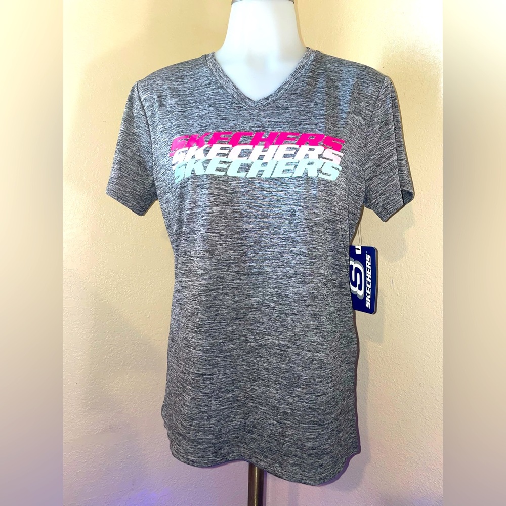 Sketchers Logo Spellout Athletic Workout Short Sleeve Shirt